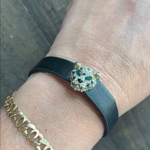 Panther rhinestone leather bracelet